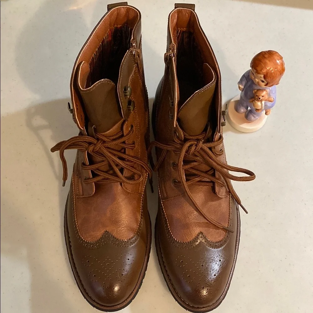 Men's Brown Lace Up Wing Tip Perforated Dress Ankle Boot